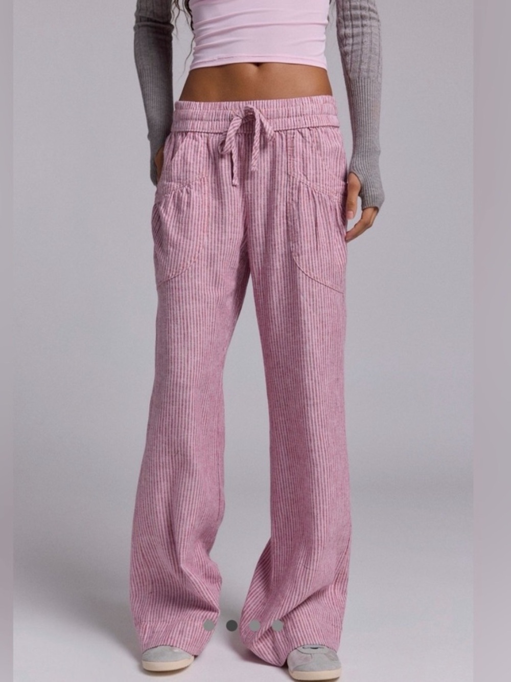 NWOT XL Kimchi Blue Simone Linen-Blend Flare Pant in Pink Stripe with pockets